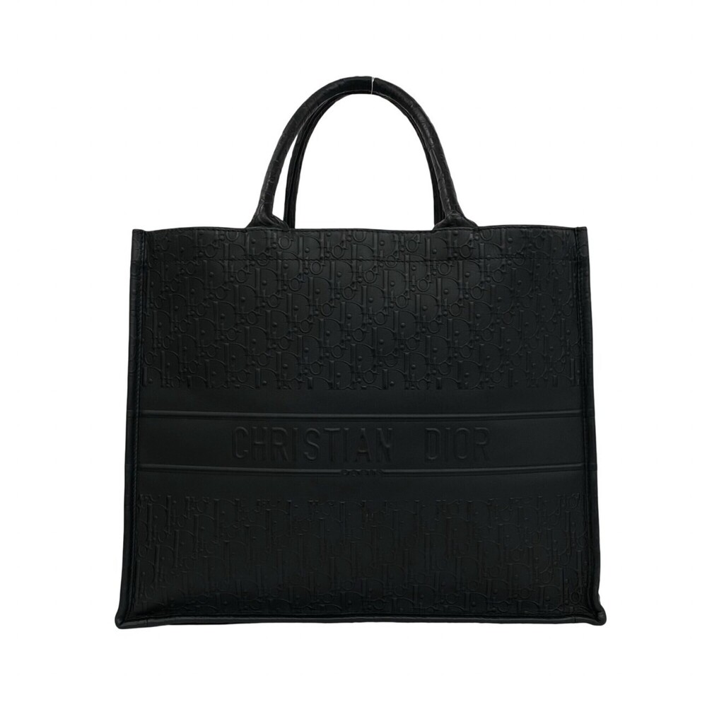 Christian Dior Book Tote Trotter Logo Embossed Leather Bag Handbag Black 23397